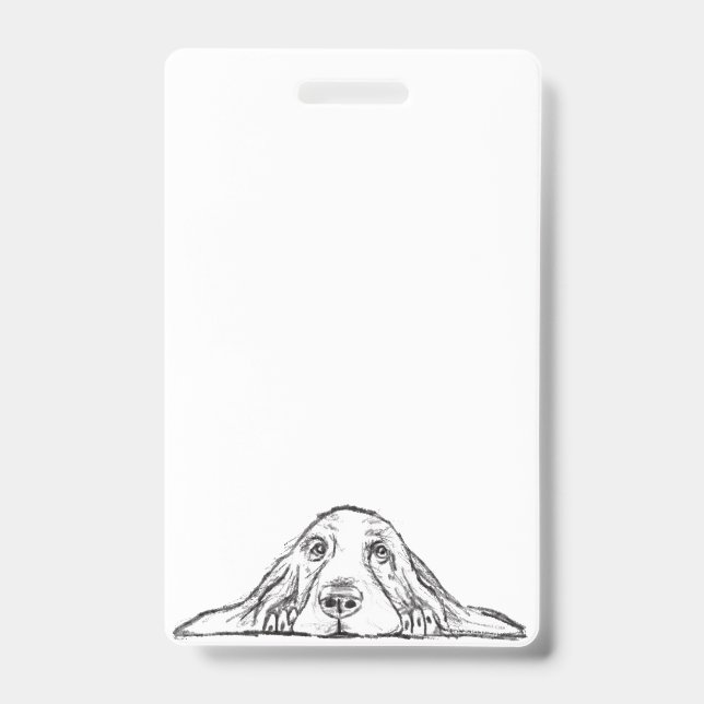 Badge basset hound noir blanc yeux de chiot simple  (Avant)