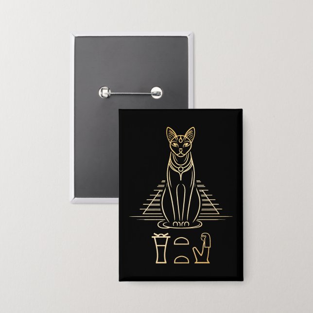 Badge Bastet avec le nom en hiéroglyphes et Égypte Pyram (Recto/Verso)