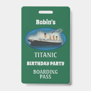 Badge Bateau Titanic Birthday Green White Star Line