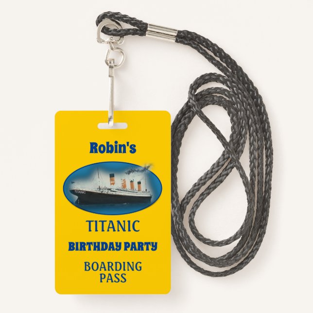 Badge Bateau Titanic Birthday Yellow White Star Line (Devant avec lanière)