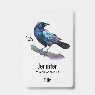 Badge Beau Corbeau sur une branche d'arbre