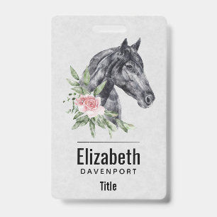 Badge Beau portrait de tête de cheval noir à l'aquarelle