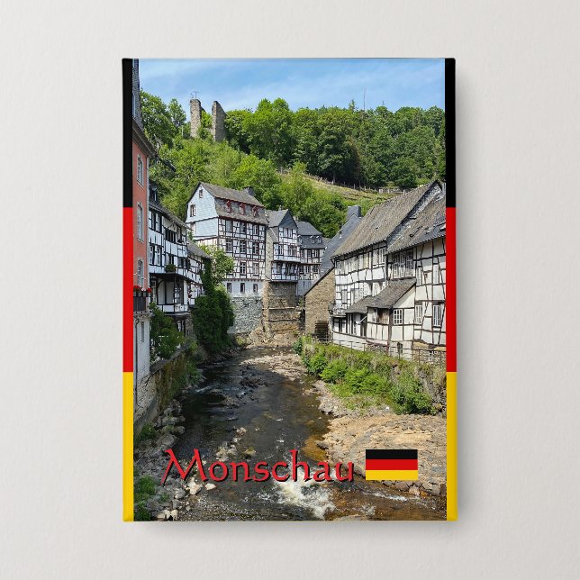 Badge Beau village allemand Monschau en voyage d'été (Recto)