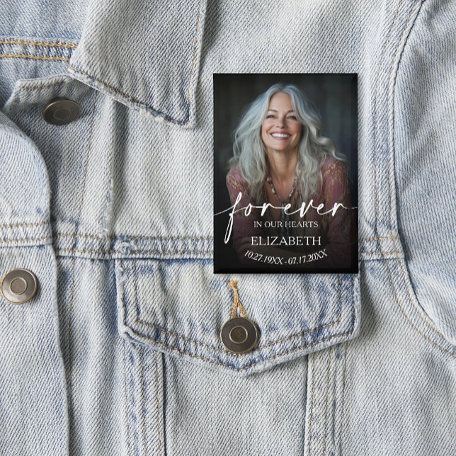 Badge Beautiful Forever in our Hearts Photo Memorial (Elegant Forever in our Hearts funeral memorial photo button 2.5" x 3.5")
