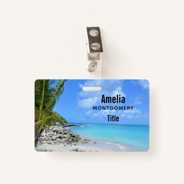 Badge Beautiful Turquoise Tropical Beach (Devant avec clip)