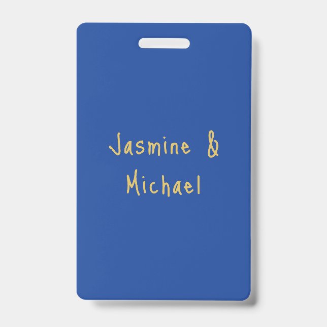 Badge Beaux Noms De Couple Calligraphie Chic Bleu Et Or (Avant)