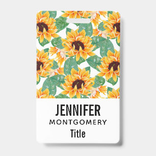 Badge Beaux Tournesols Jaune & Motif Vert
