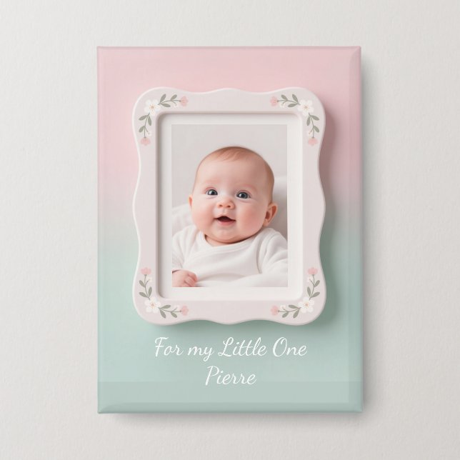 Badge Bébé Heureux Cadre Floral Rose Vert (Recto)