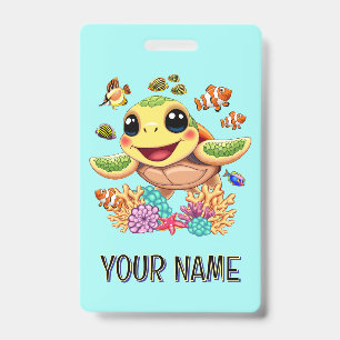 Badge Bébé Tortue de Mer Heureux et Mignon Personnage