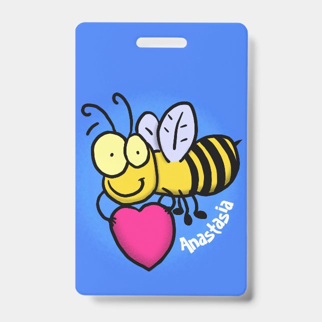 Badge Belle abeille drôle avec dessin animé du coeur (Avant)