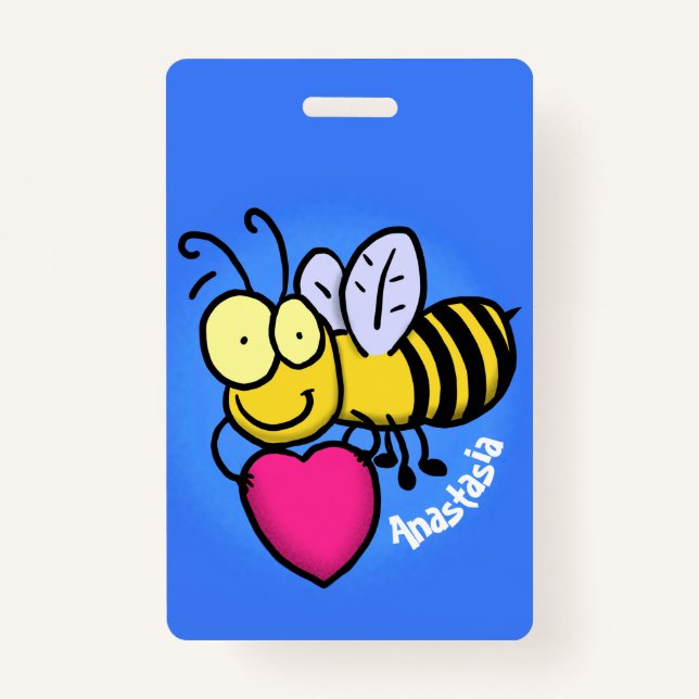 Badge Belle abeille drôle avec dessin animé du coeur (Devant)