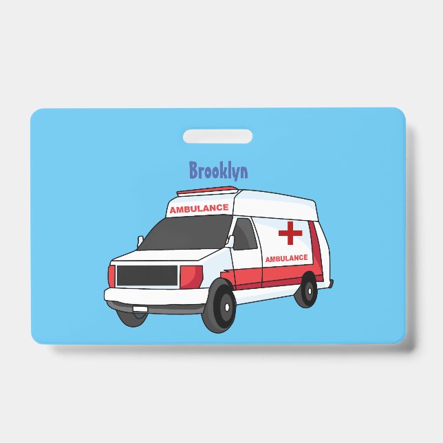 Badge Belle ambulance rouge caricature van (Front)