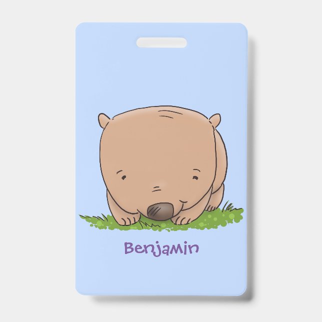 Badge Belle illustration de dessin animé de bébé wombat (Avant)