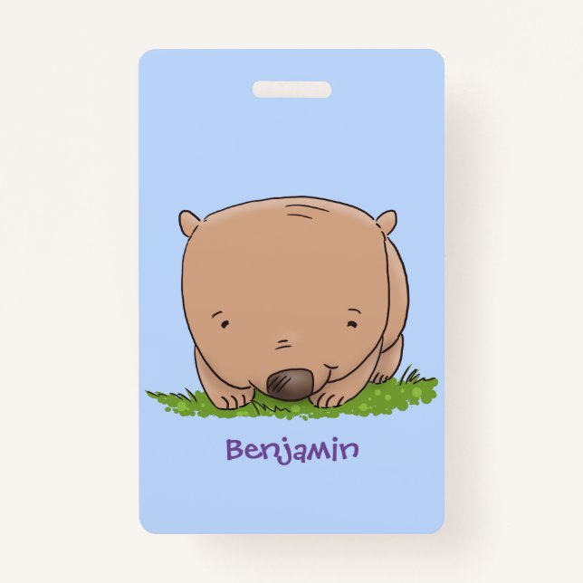 Badge Belle illustration de dessin animé de bébé wombat (Devant)