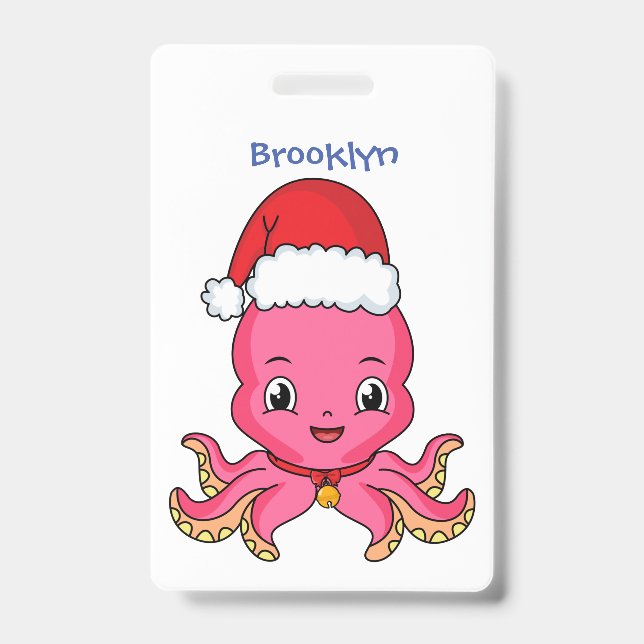 Badge Belle pieuvre joyeuse en casquette de Noël (Avant)