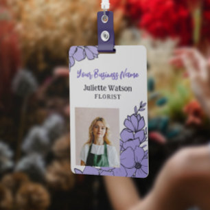 Badge Belles fleurs violettes Photo d'identité professio