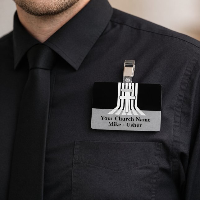 Badge Bienvenue à l'huissier de l'église chrétienne noir (Créateur téléchargé)