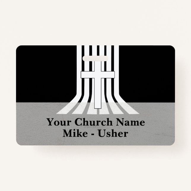 Badge Bienvenue Black White Christian Church Usher (Devant)