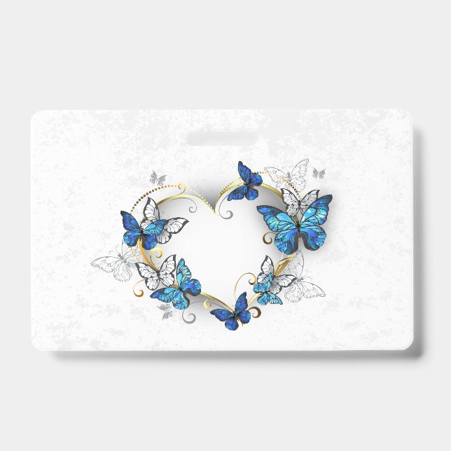 Badge Bijou Cœur avec Papillons Morpho (Avant)