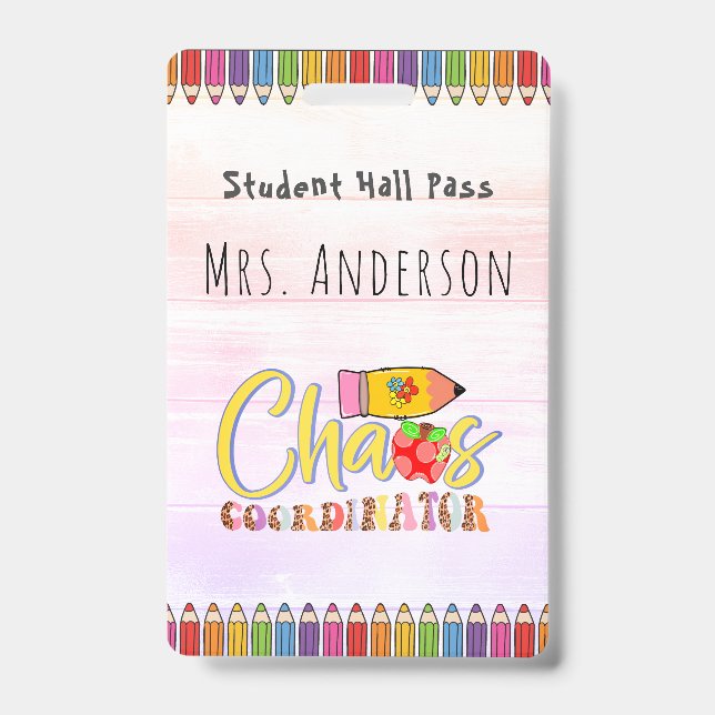 Badge Billet de sortie pour professeur au crayon de coul (Avant)