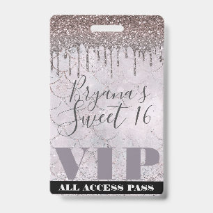 Badge Billet VIP 16 ans douce sirène goutte de paillette