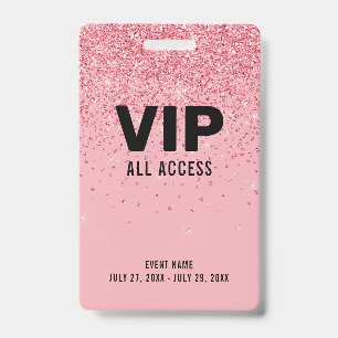 Badge Billet VIP Accès Illimité Black Pink Glitter ID de