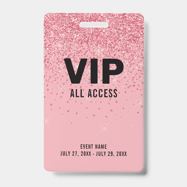 Badge Billet VIP Accès Illimité Black Pink Glitter ID de (Avant)