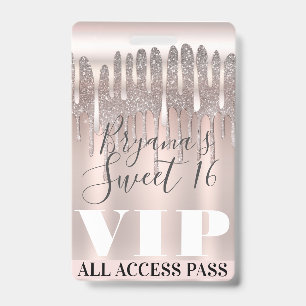 Badge Billet VIP Rose Gold Glitter Drip Rose Icy Sweet 1