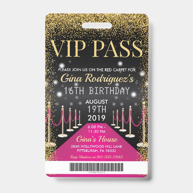 Badge Billet VIP Rose Tapis Rouge Anniversaire (Avant)