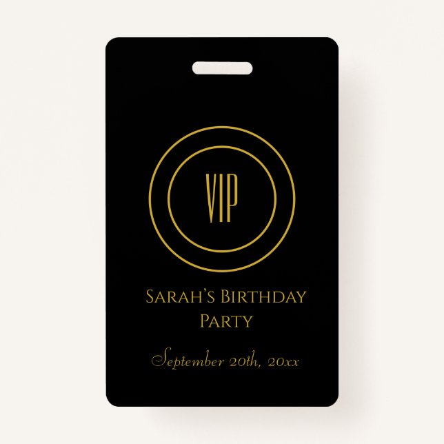 Badge Black and Gold Chic Anniversaire Party VIP Access (Devant)