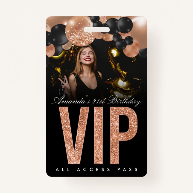 Badge Black and Rose Gold Personnalisable VIP All Access (Devant)