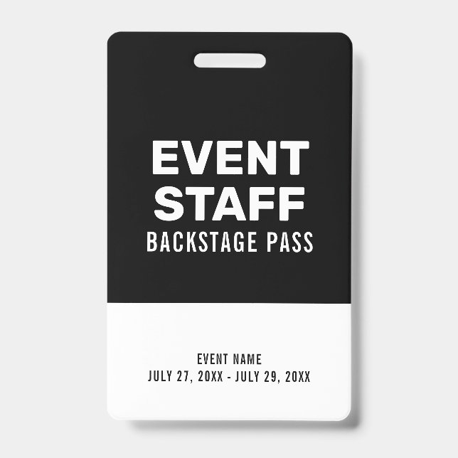 Badge Black and White Backstage Pass Event Staff Black I (Avant)