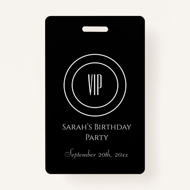 Badge Black and White Chic Birthday Party VIP Access (Devant)
