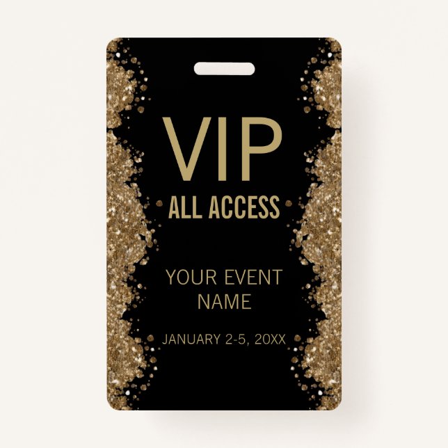 Badge Black Gold Glitter Event VIP All Access Pass ID  (Devant)