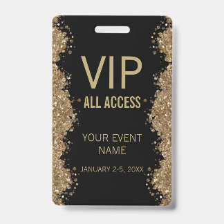 Badge Black Gold Glitter Event VIP All Access Pass ID 