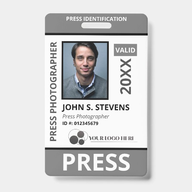 Badge Black Grey Photo & Logo ID de la presse (Avant)