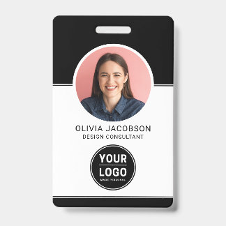 Badge Black Modern Company Employé Photo Security QR ID
