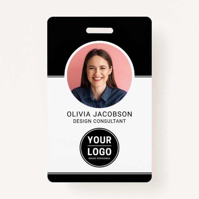Badge Black Modern Company Employé Photo Security QR ID (Devant)