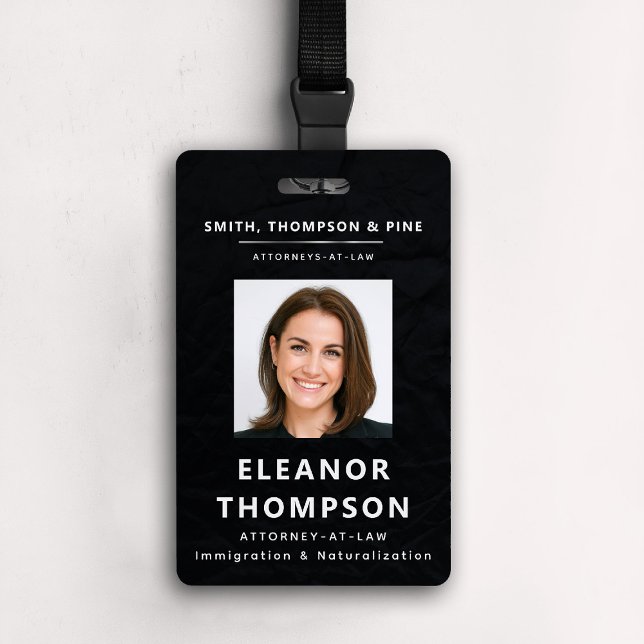 Badge Black Modern Elegance Business Entreprise Photo QR (business corporate qr photo badge law firm attorney real estate manager paralegal black white silver)