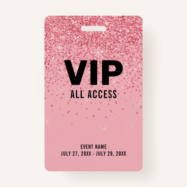 Badge Black Pink Parties scintillant VIP All Access Pass (Devant)