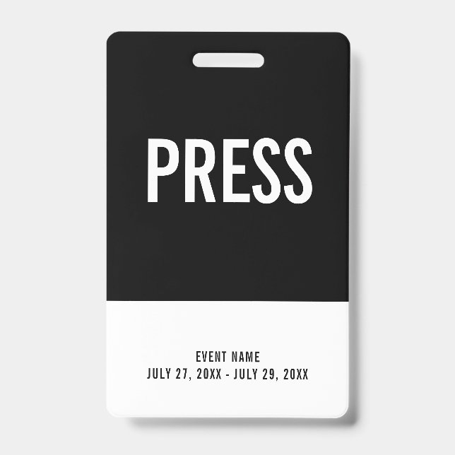 Badge Black & White Press All Access Pass ID d'événement (Avant)
