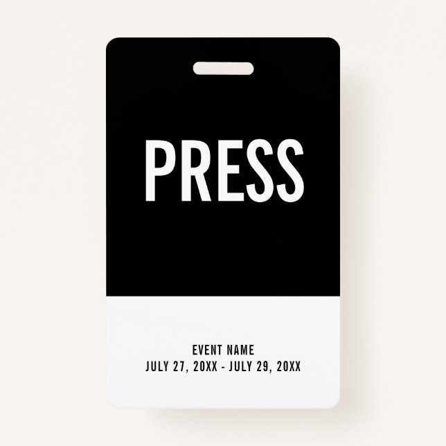 Badge Black & White Press All Access Pass ID d'événement (Devant)