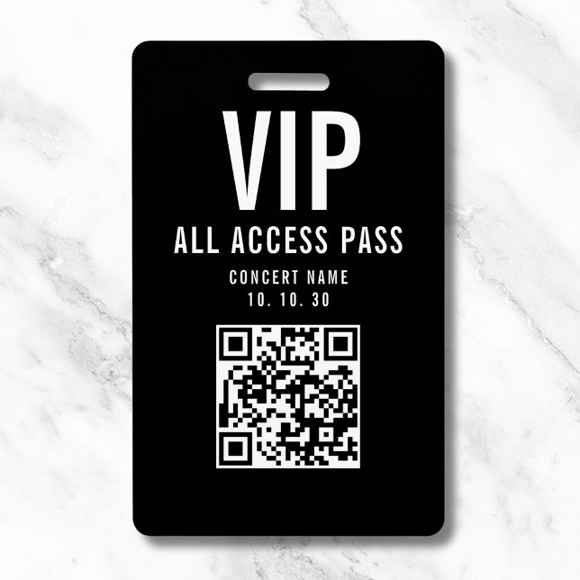 Badge Black White VIP All Access Pass QR Code Concert (Créateur téléchargé)