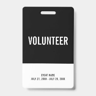 Badge Black & White Volunteer All Access Pass ID d'événe