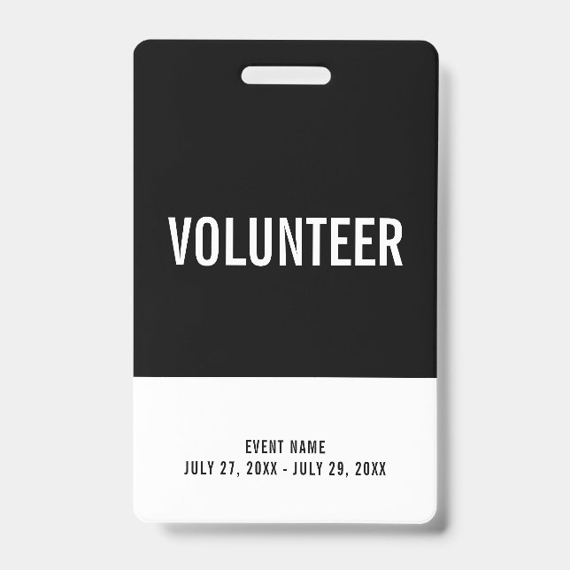 Badge Black & White Volunteer All Access Pass ID d'événe (Face)