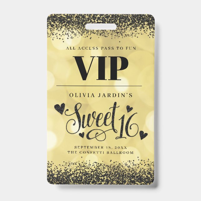 Badge Black & Yellow Gold Glam Sweet 16 (Avant)