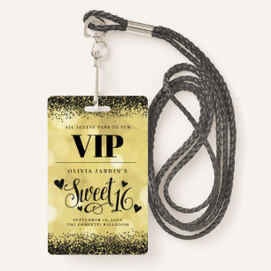 Badge Black & Yellow Gold Glam Sweet 16