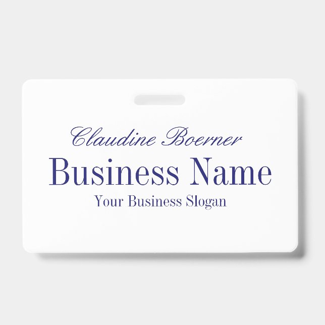 Badge Blanc avec le texte bleu de minuit - les deux (Avant)