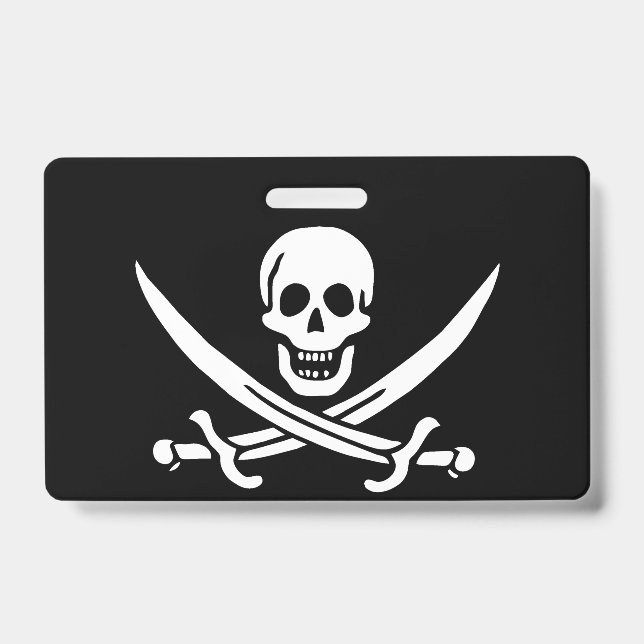 Badge Blanc, Drapeau Pirate Calico Jack, Crâne & Cutlass (Avant)