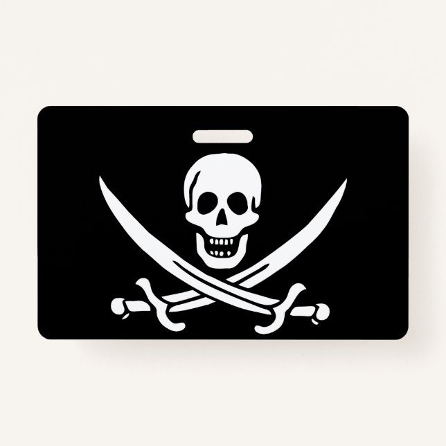 Badge Blanc, Drapeau Pirate Calico Jack, Crâne & Cutlass (Devant)